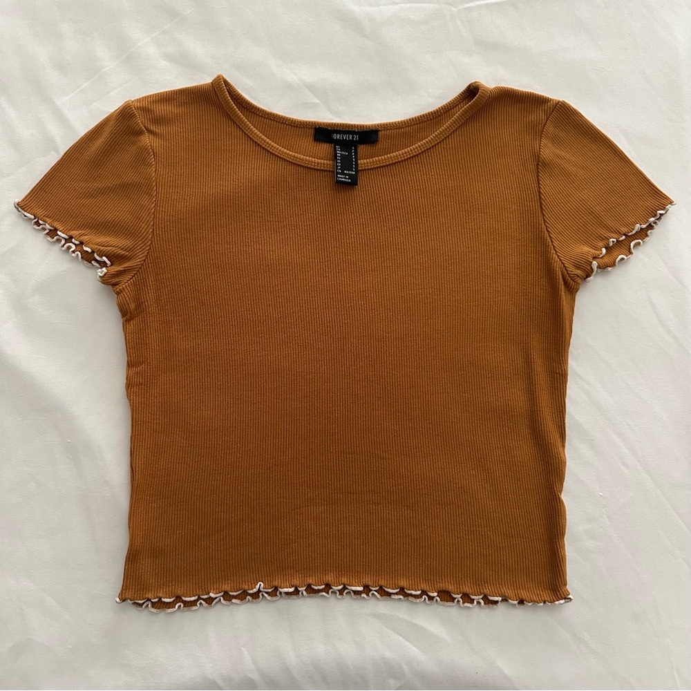 Forever 21 Mustard Yellow Crop Top with Lettuce Trim